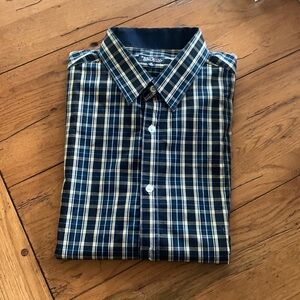 Galaxy by Harvic Men’s Black Blue and Yellow Plaid Button-up Shirt Size Medium